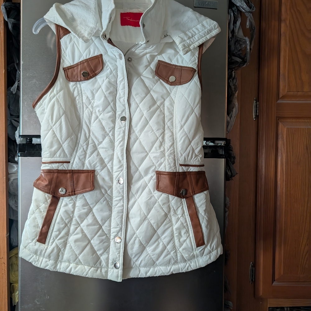 White and Brown Quilted Vest